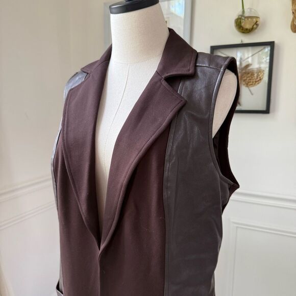 G.I.L.I. GILI Ponte Faux Leather Open Front Vest Espresso 14 - Picture 3 of 8